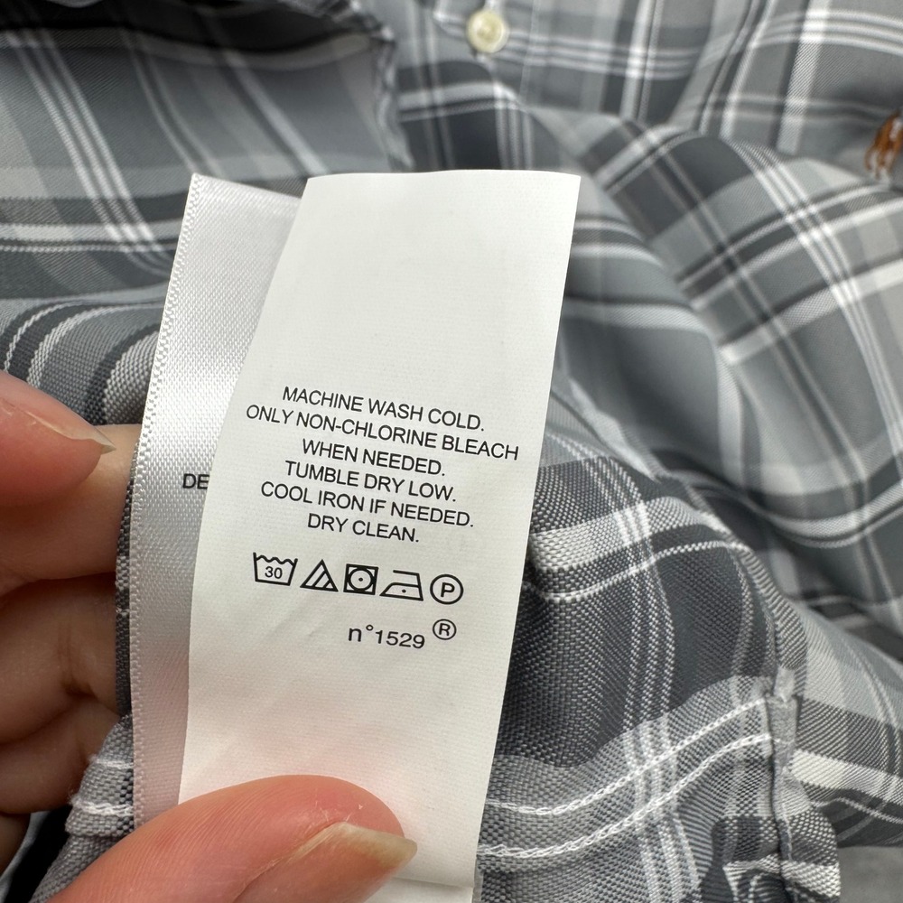 Polo Ralph Lauren Button Down Shirt Mens 2XB Gray Plaid Performance Long Sleeve - Picture 10 of 11